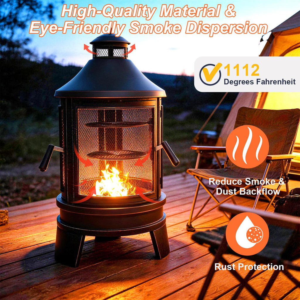 2-in-1 Chiminea Fire Pit with Grill
