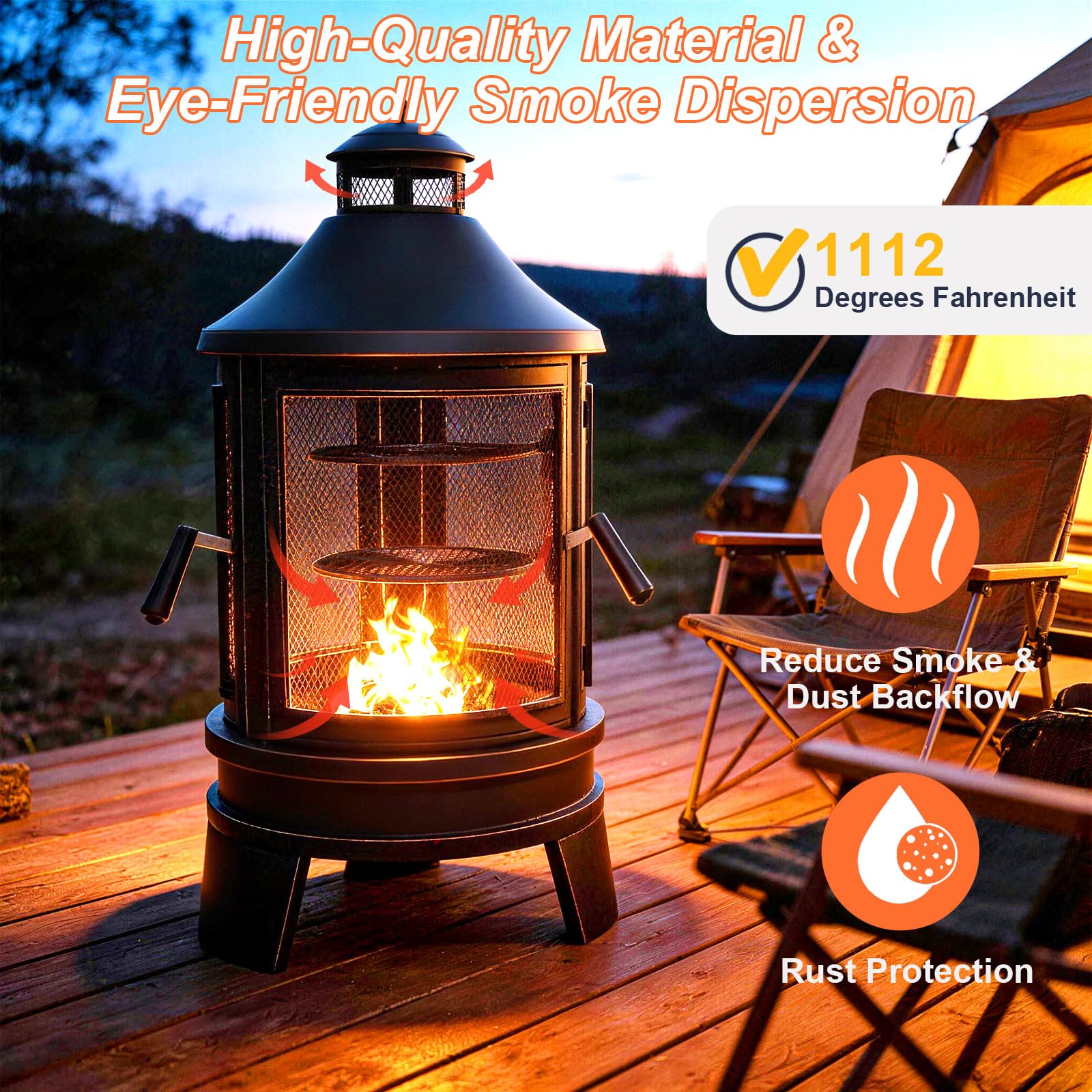 2-in-1 Chiminea Fire Pit with Grill
