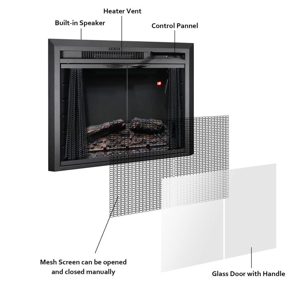 Electric Fireplace Insert with Glass Door – 750W/1500W