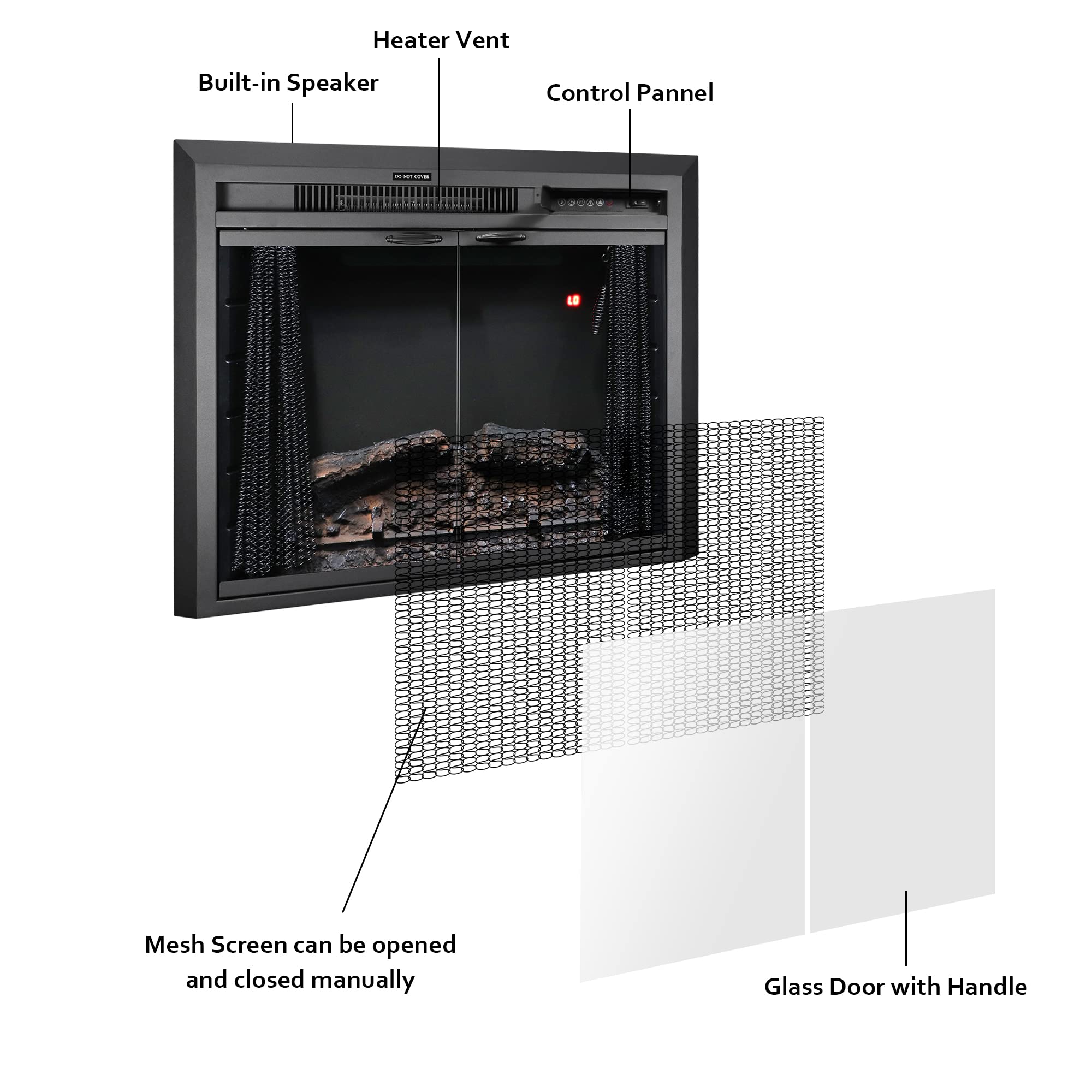 Electric Fireplace Insert with Glass Door – 750W/1500W