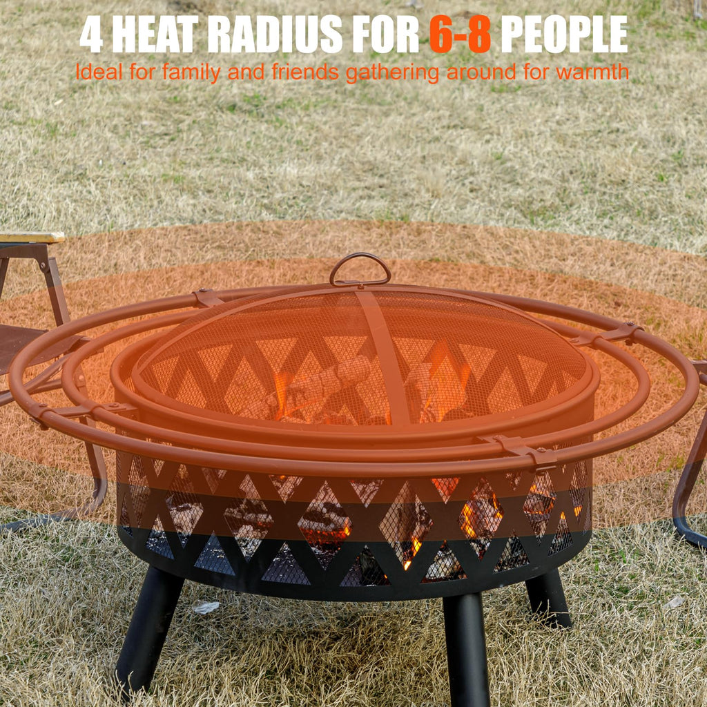 Wood Burning Outdoor Fire Pit with Spark Screen