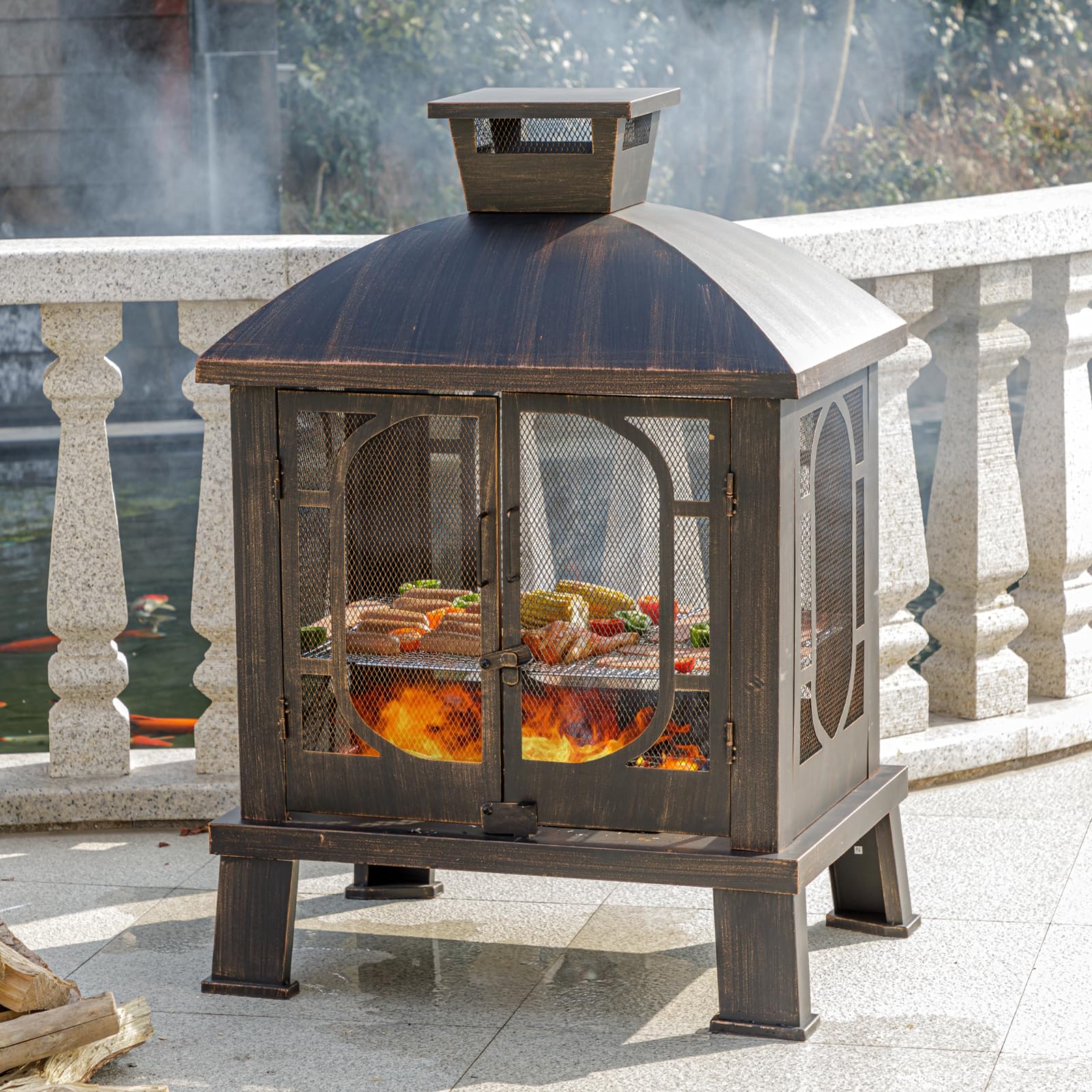 Metal Outdoor Wood Burning Chiminea Fireplace