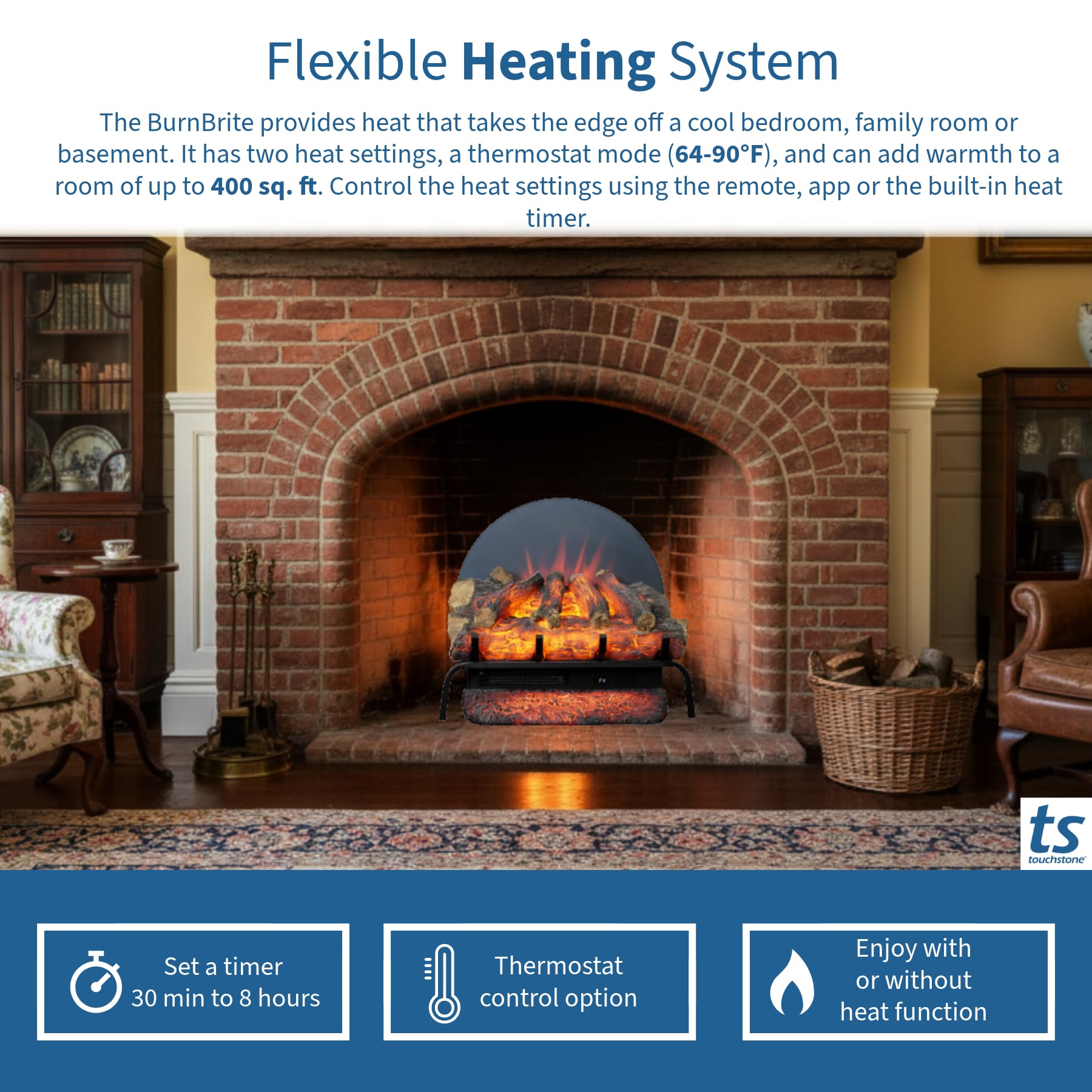 22" Freestanding Electric Fireplace Log Set – 750W/1500W