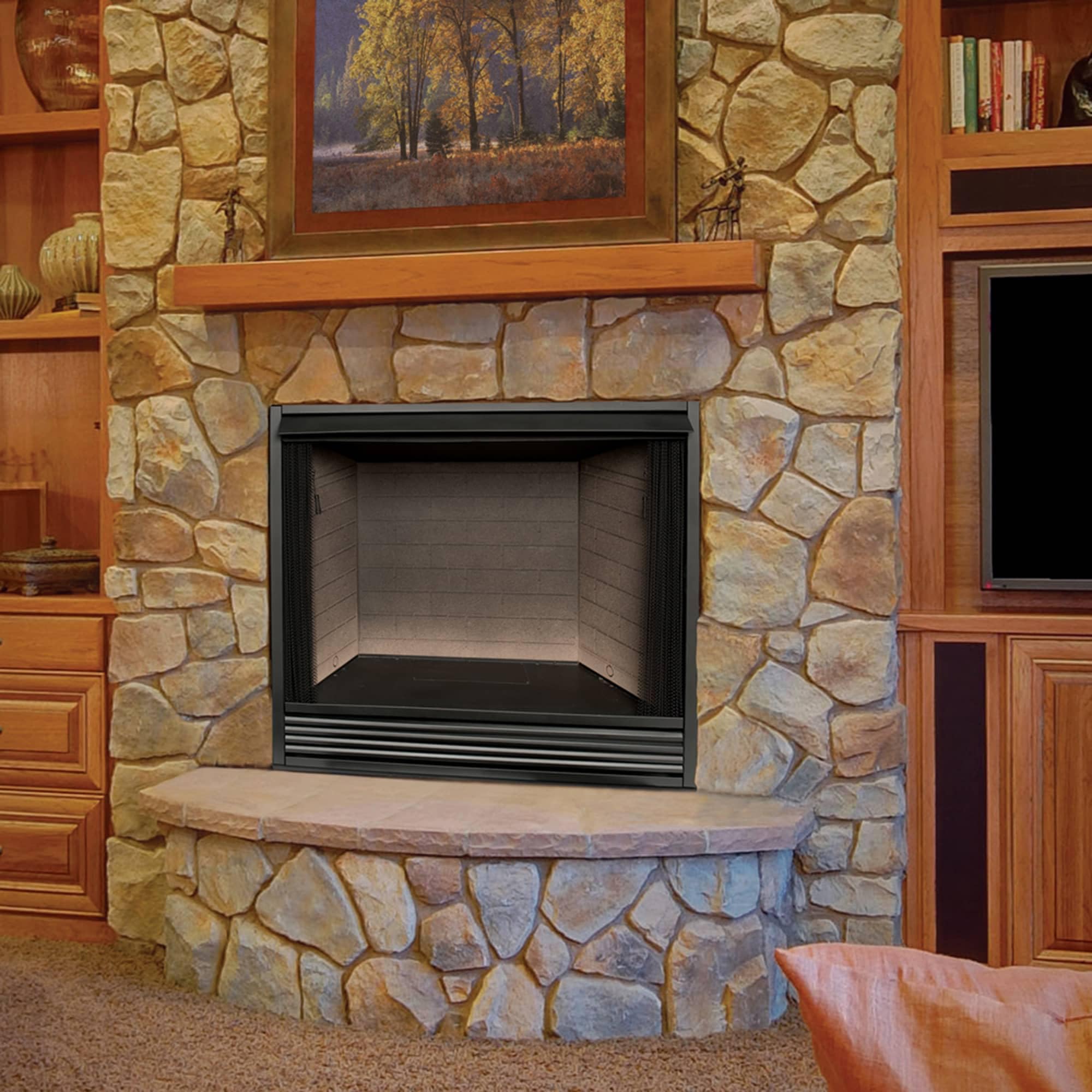 Dual Fuel Ventless Gas Fireplace Insert with Mantel