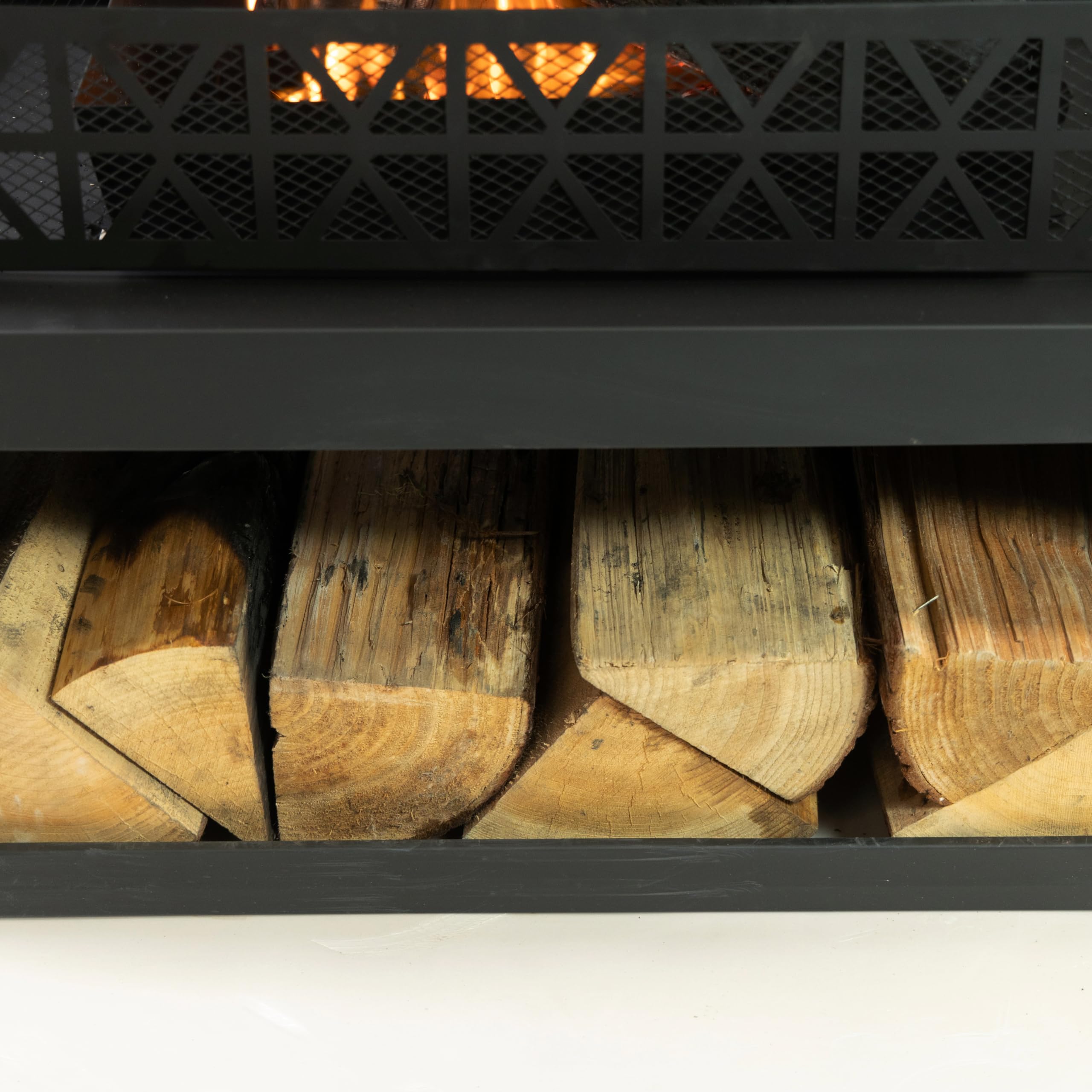 36" Rectangular Outdoor Wood Fireplace with Grill & Storage