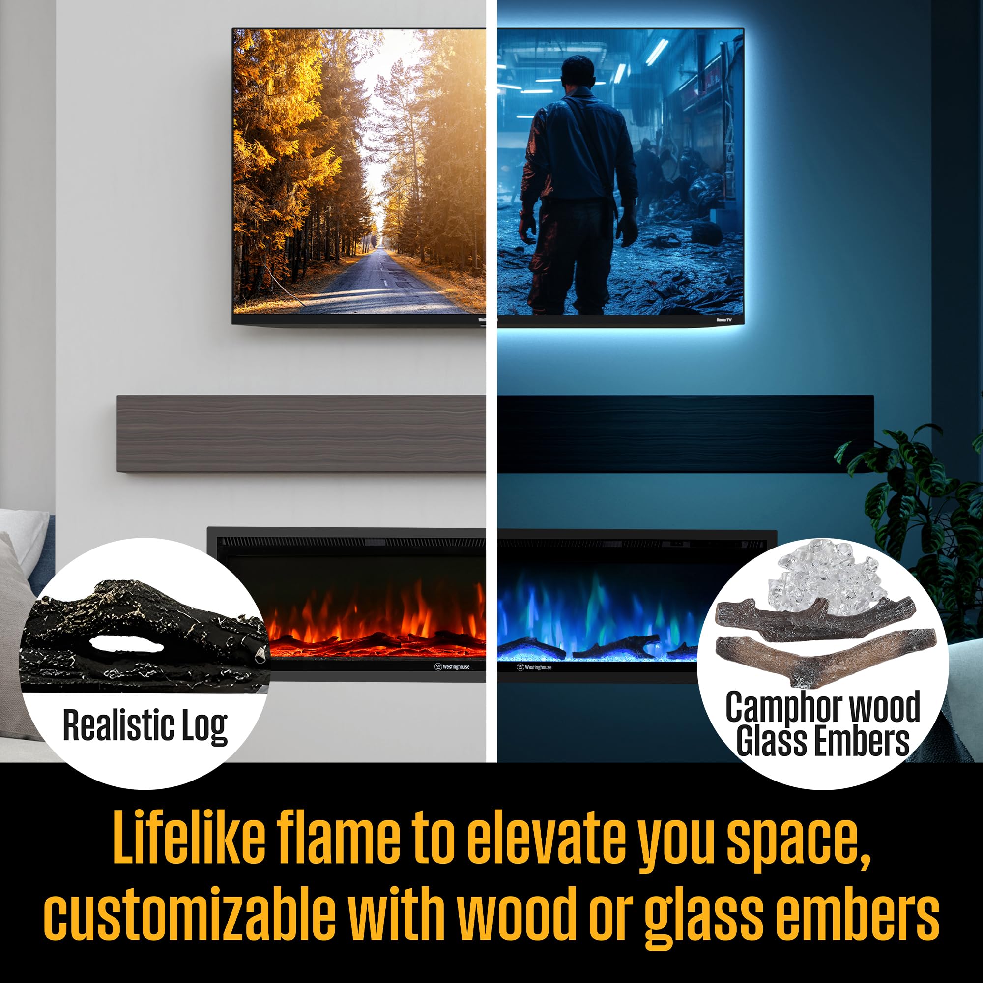 Smart Wall & Recessed Electric Fireplace – 750W/1500W