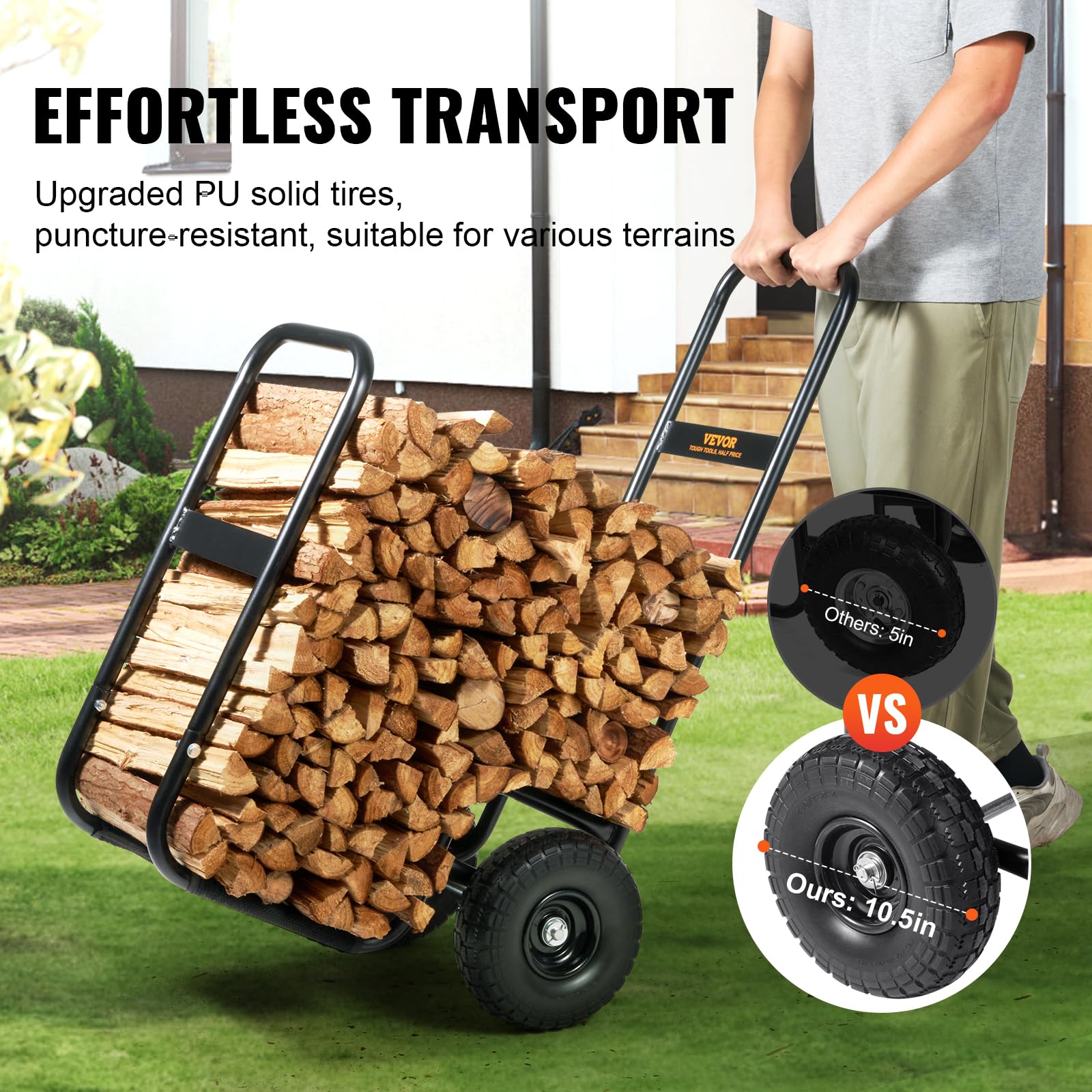Heavy Duty Firewood Log Cart – 250 lbs Capacity