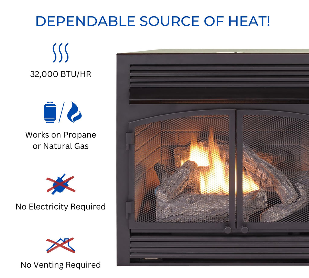Dual Fuel Ventless Gas Fireplace Insert – 32,000 BTU