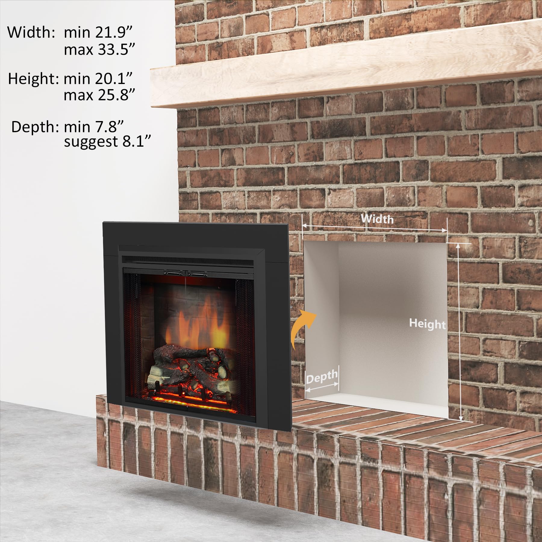 Electric Fireplace Insert – 750W/1500W