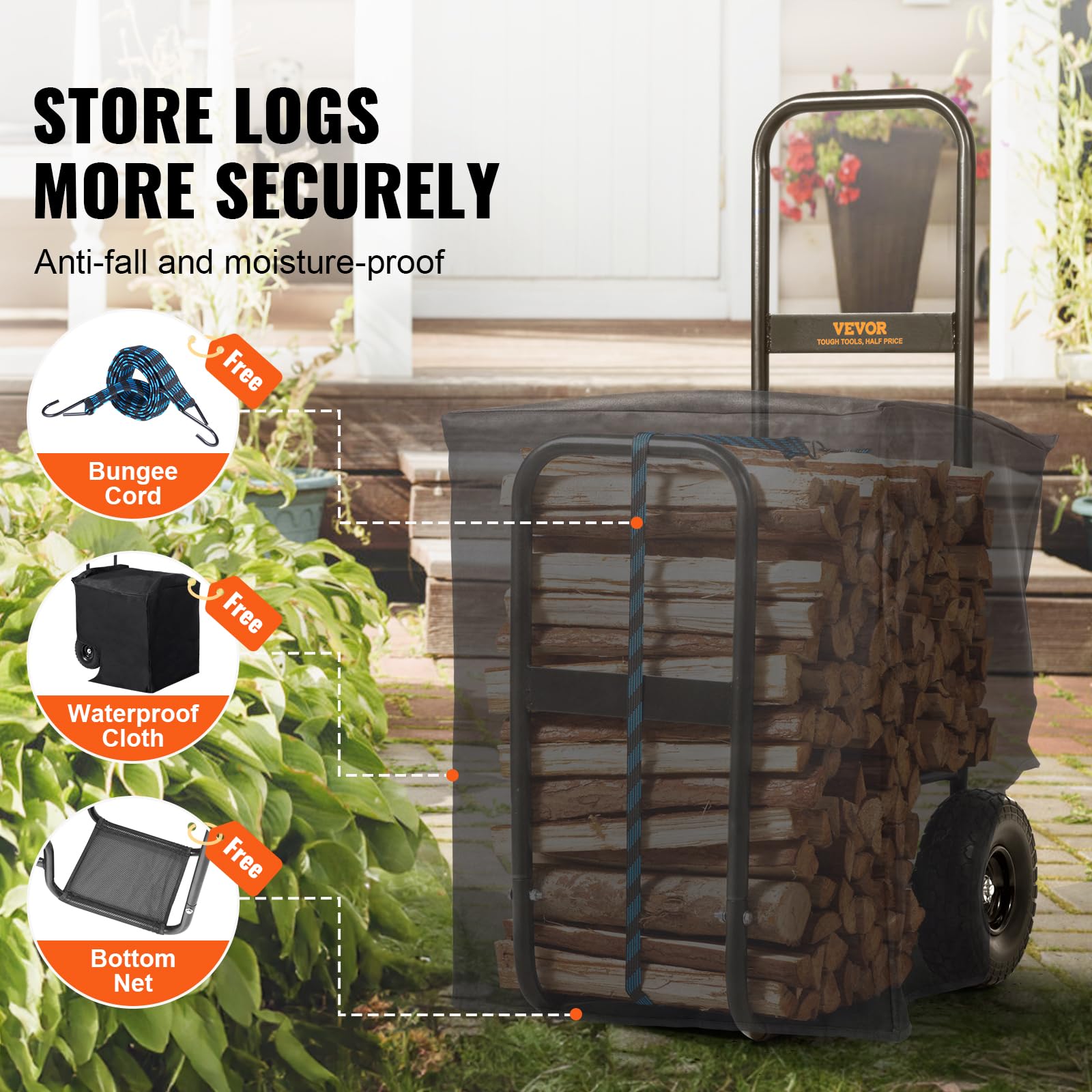 Heavy Duty Firewood Log Cart – 250 lbs Capacity