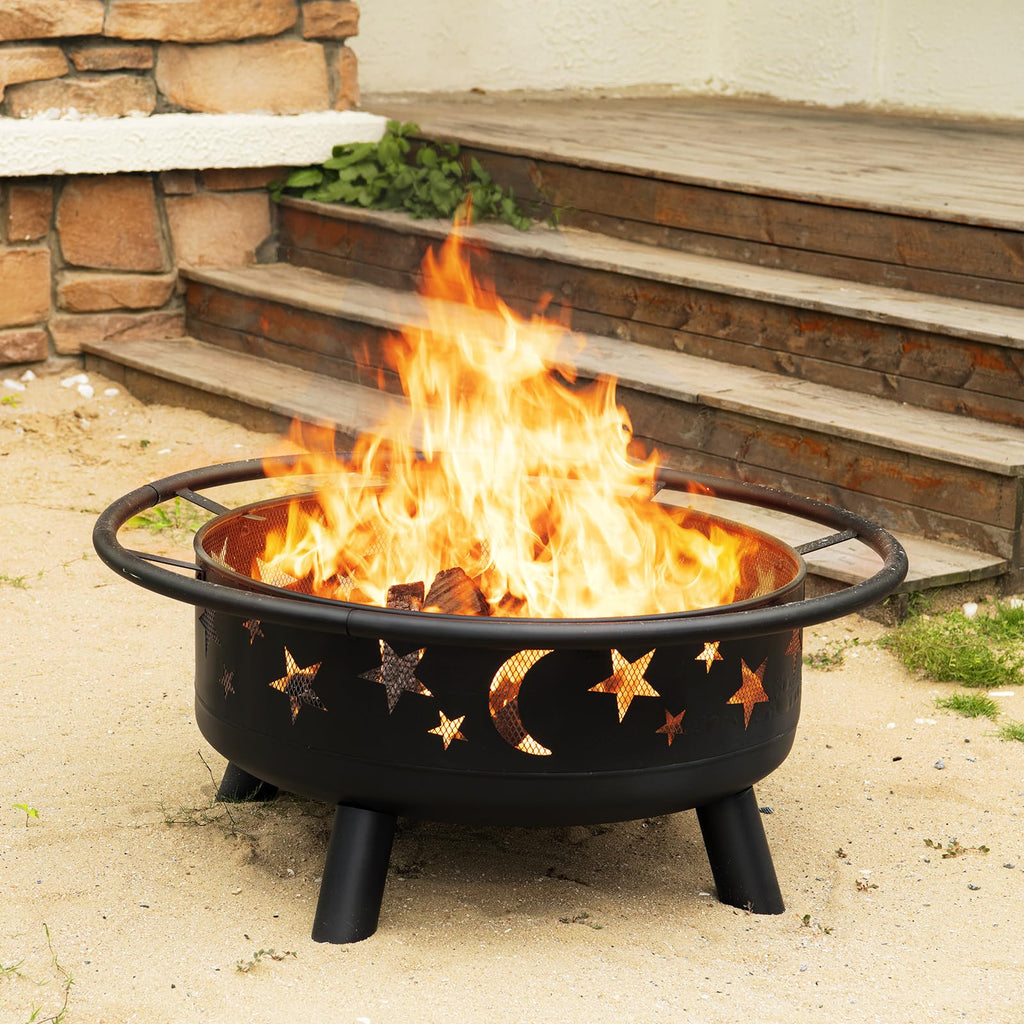 32" Round Wood Burning Fire Pit with Mesh Cover