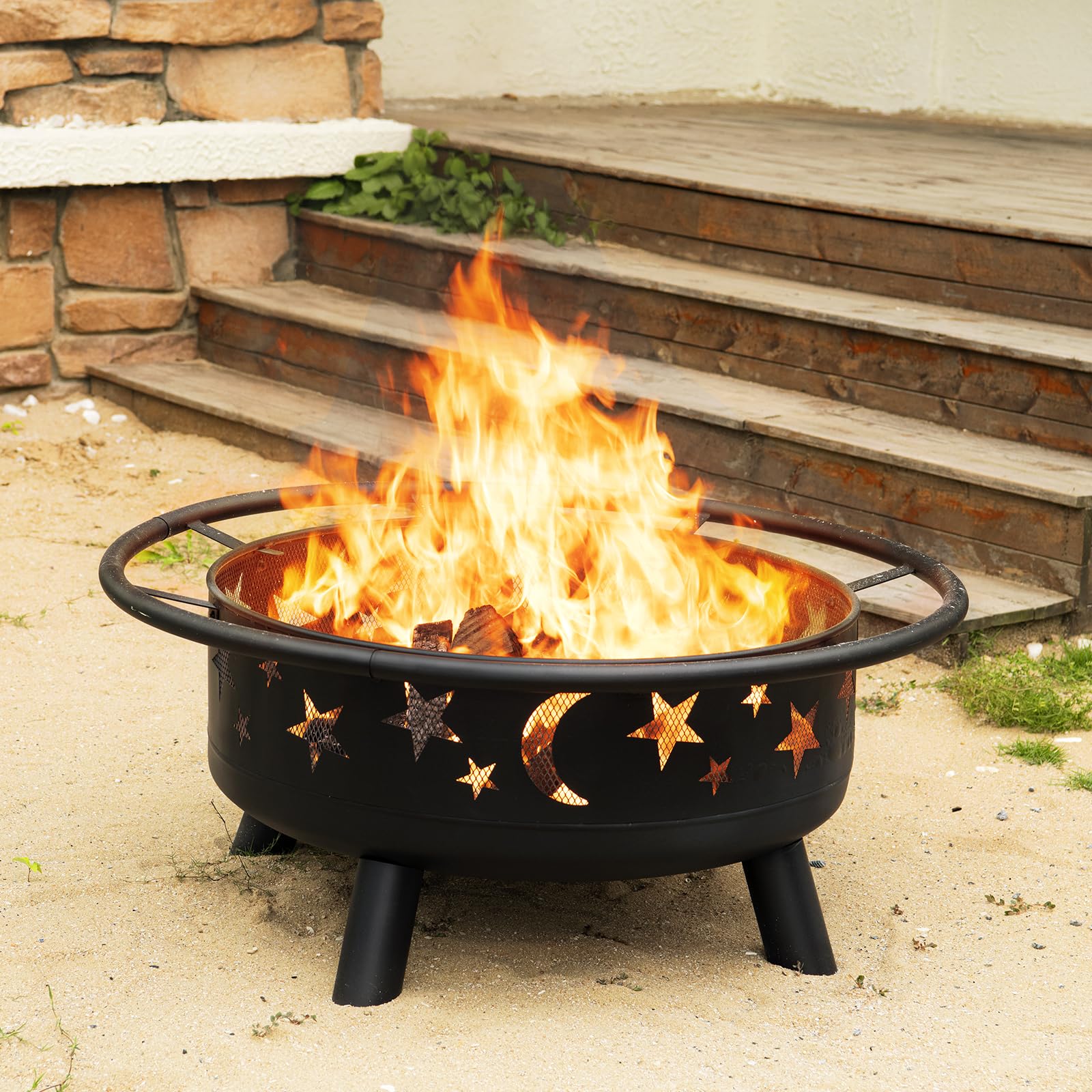 32" Round Wood Burning Fire Pit with Mesh Cover