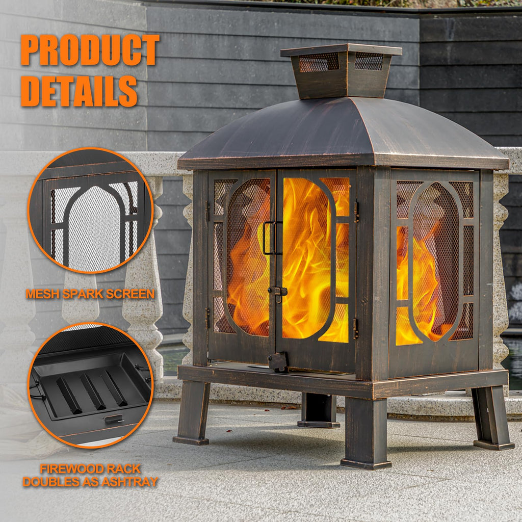 Metal Outdoor Wood Burning Chiminea Fireplace