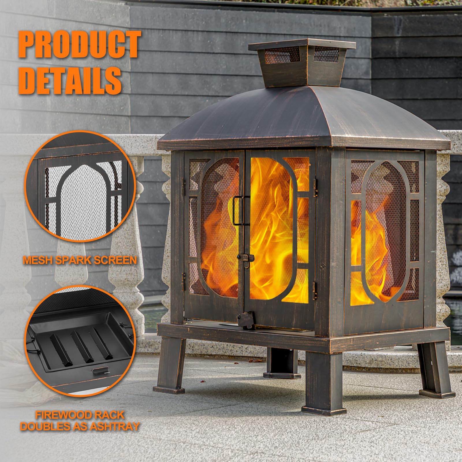 Metal Outdoor Wood Burning Chiminea Fireplace
