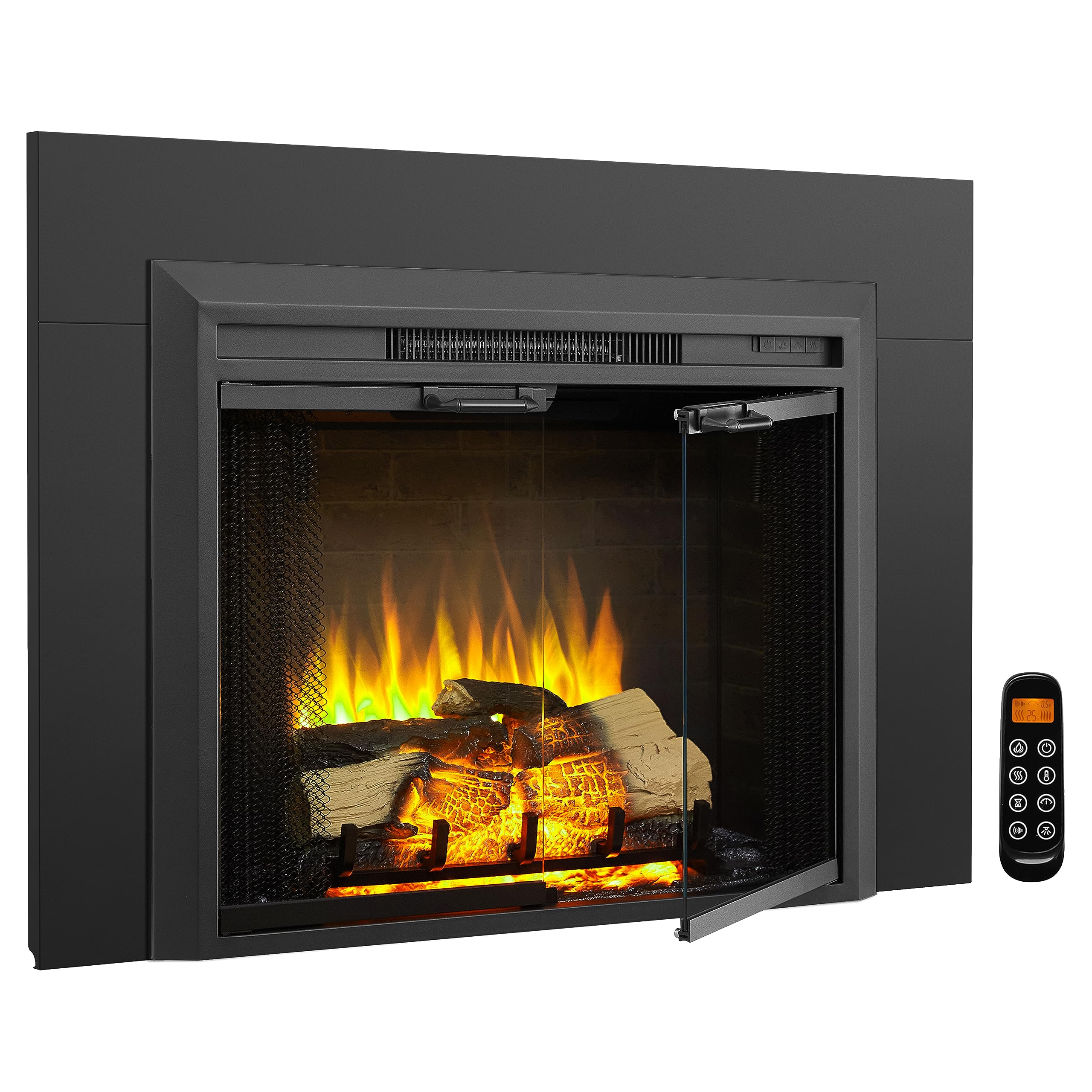 Electric Fireplace Insert with Glass Door & Mesh Screen