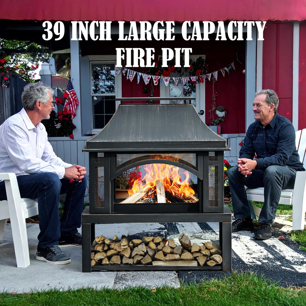 39" Wood Burning Outdoor Fireplace with Storage