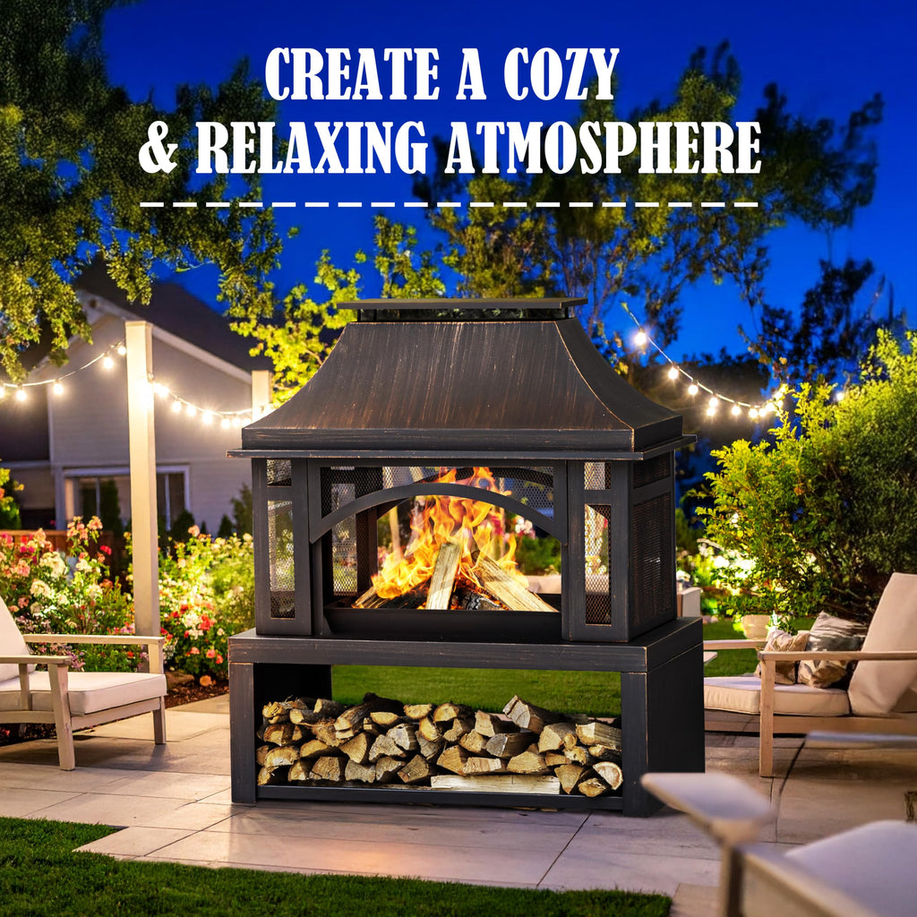 39" Wood Burning Outdoor Fireplace with Storage