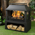 36" Rectangular Outdoor Wood Fireplace with Grill & Storage