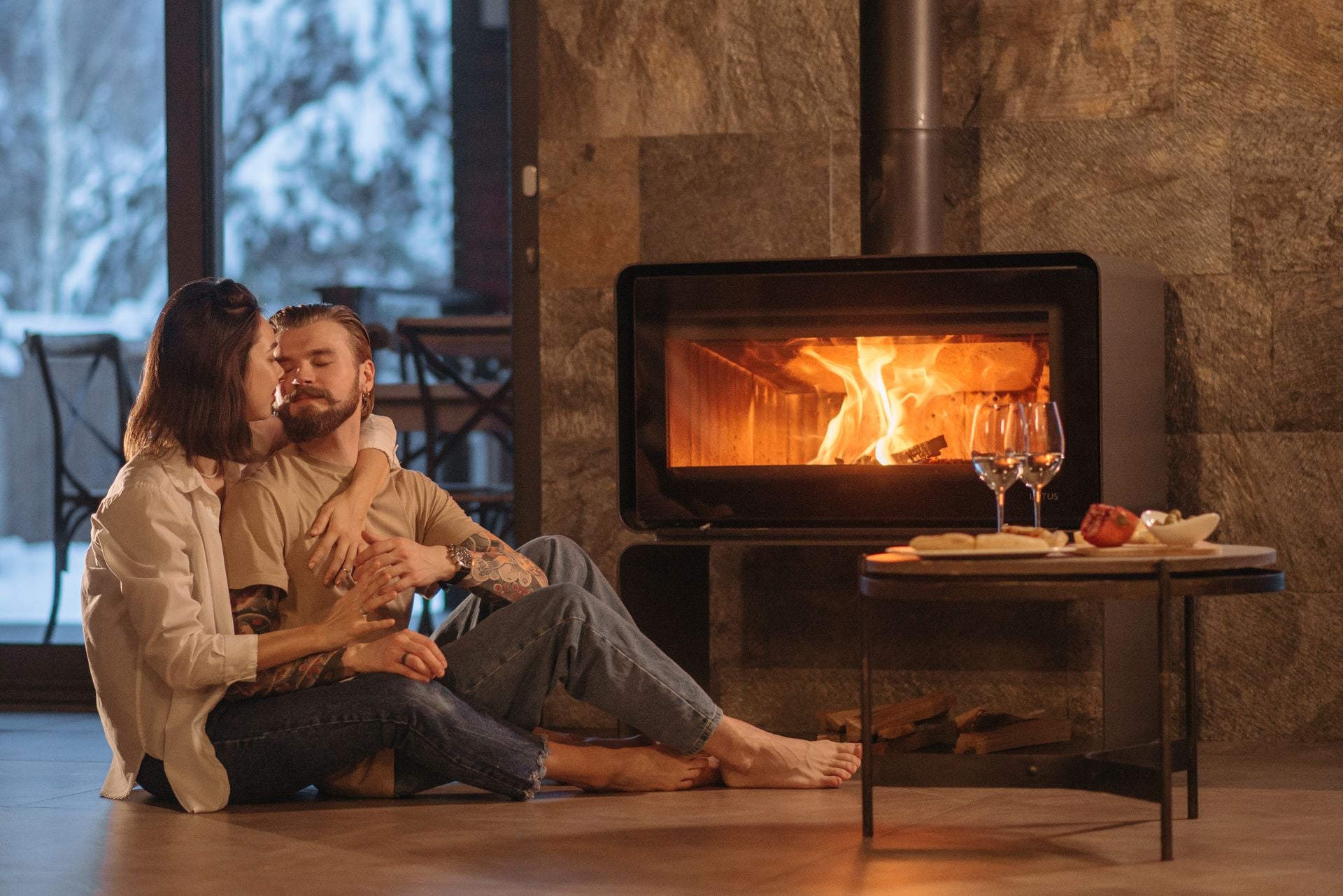 Warm luxury fireplace living space