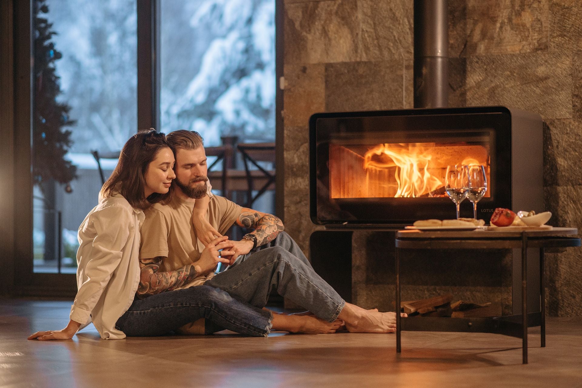 Warm luxury fireplace interior